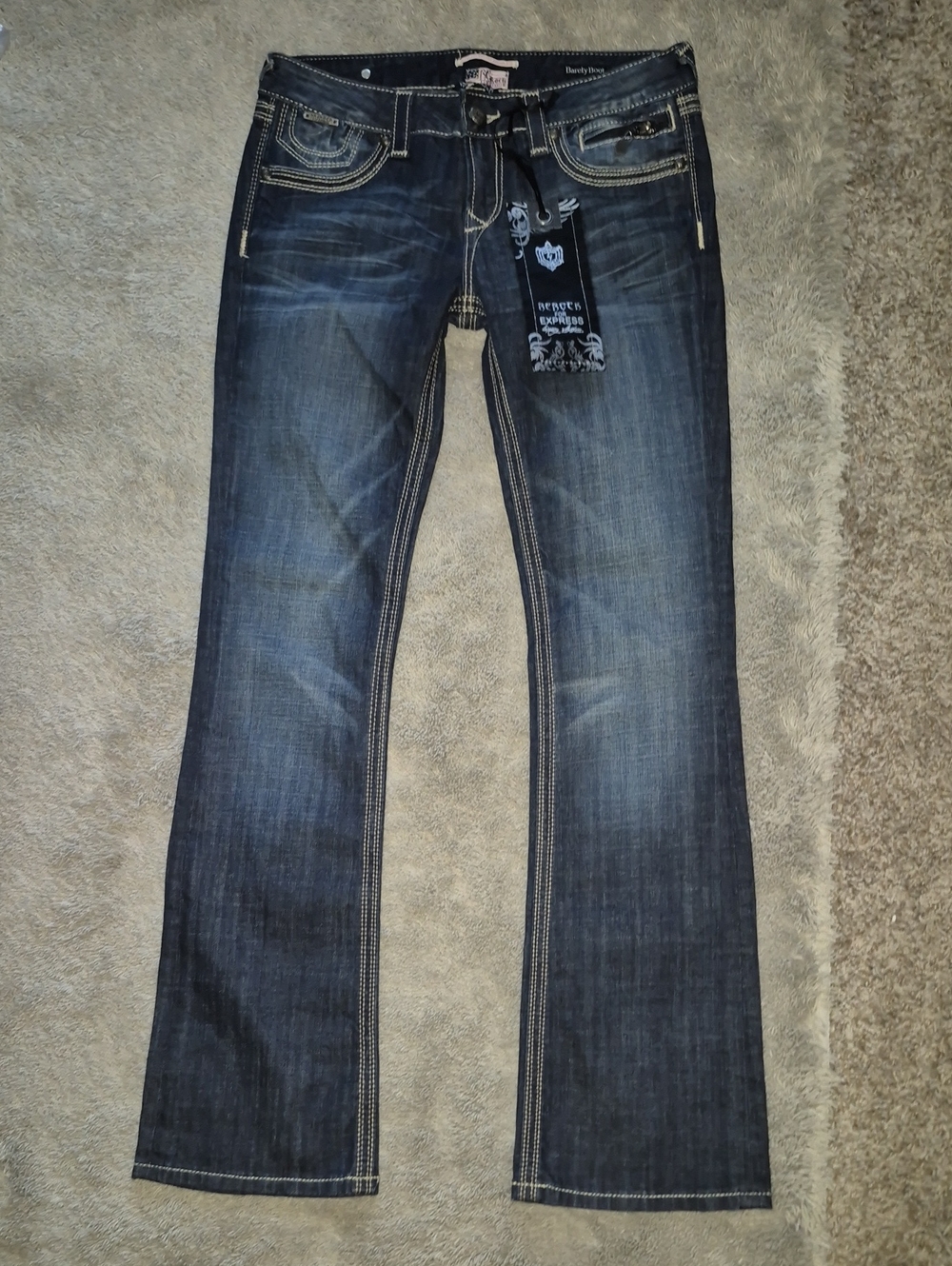 Express Dark Indigo Bootcut Jeans with White Stitching